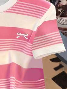 Camiseta gráfica de mujer con estampado de mariposa, leopardo y rayas en bloques de color, de cuello redondo y manga corta, de estilo casual para el verano - Multicolor - Ver 4