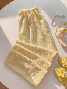 2025 Pantalones rectos de pierna ancha con estampado de leopardo, ligeros y sexy, con cordón y cintura elástica adelgazante, adecuados para uso diario, de vuelta a la escuela - Amarillo - Ver 2