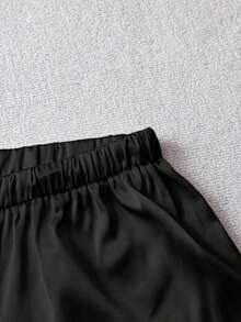 Pantalones anchos de pierna ancha de satén negro de larga duración con ajuste cómodo para mujeres, pantalones de satén negro, pantalones de seda para mujeres, pantalones de satén negro, pantalones de seda negra, pantalones casuales para mujeres - Negro - Ver 5
