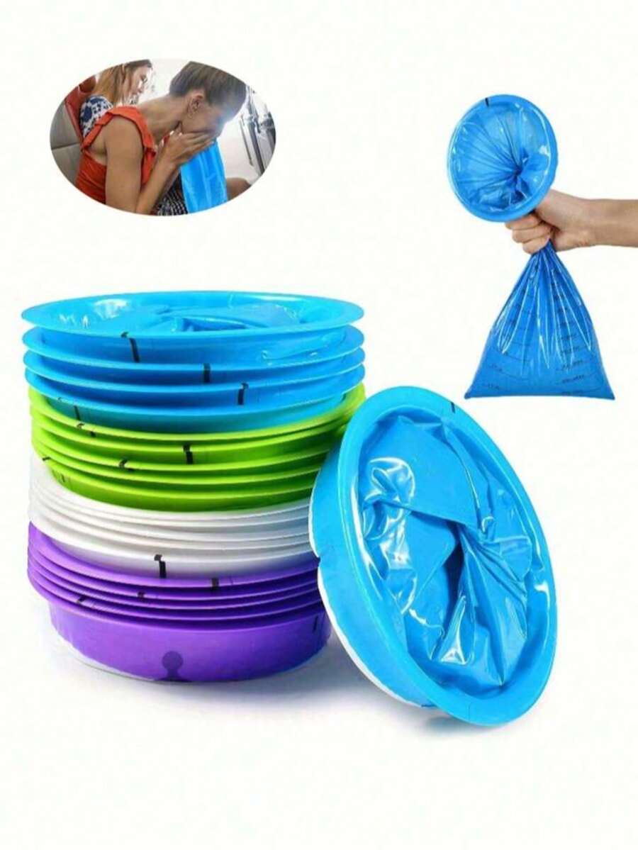 5pcs/Pack Portable Travel Vomit Bags, Large Capacity Outdoor Emergency Trash Bags, Travel Essential, Thoughtful Design - Multicolor - View 1