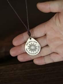 1pc Copper Sun Pendant Love & Kindness | Inspirational Necklace | Teardrop Copper Charm | Adjustable Leather Cord - Multicolor - View 3
