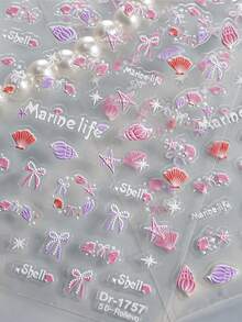 Shell Bow Nail Art Stickers, 1pc Beach Resort Style 5D Embossed Self-Adhesive DIY Nail Stickers And Decals - Nail Supplies And Nail Charms For Girls And Women-Spring Summer Nails For Nail Art Home Salon - Multicolor - View 6