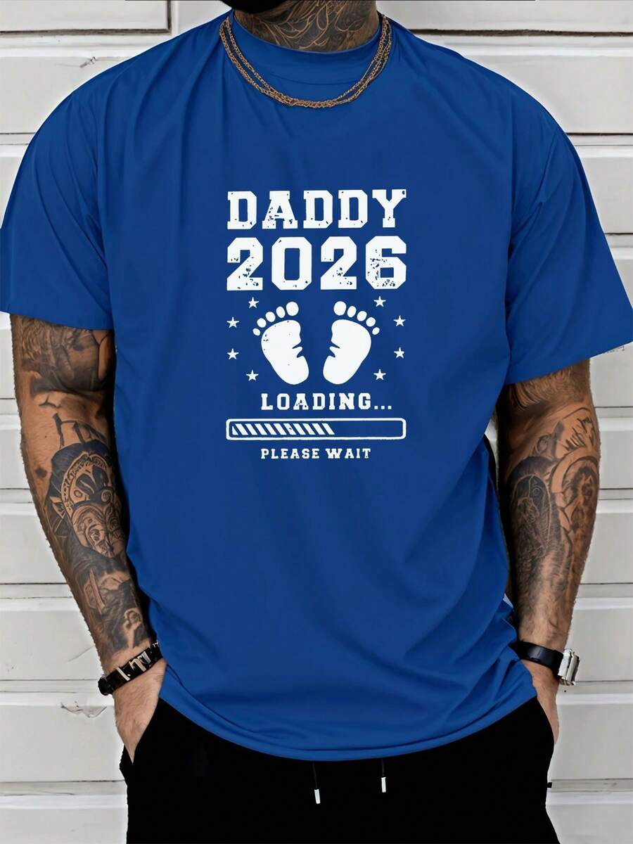 Men's&Women's Camiseta para Hombre y Mujer, Estilo Casual y Moderno, Estilo 'Dad', Colección 2026, Patrón de Huella de Bebé y Estrellas, Ropa Casual Diaria para Hombre Adulto, Estilo Urbano, Regalo para Vacaciones - azul real - Ver 1