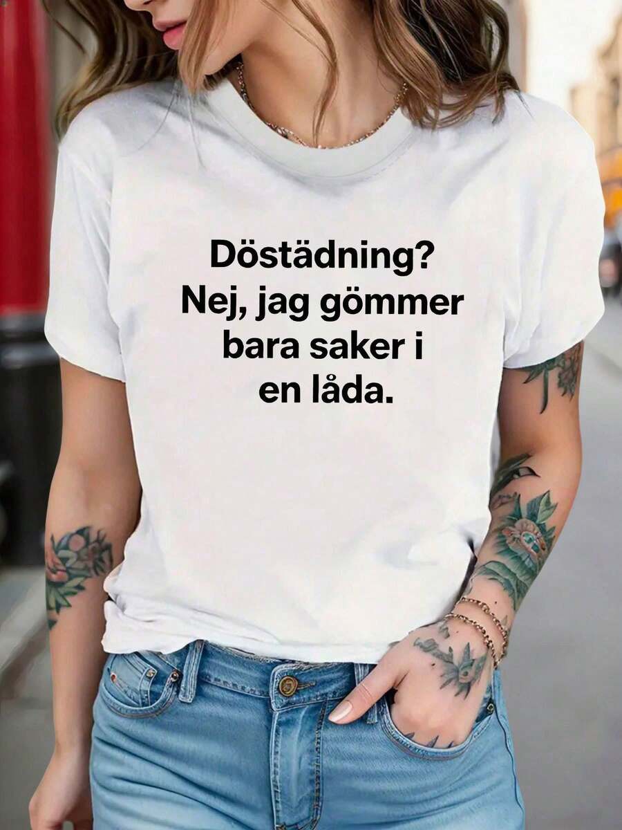Camiseta de mujer, Swedish Döstädning? No, solo guardo las cosas en una caja. - Blanco - Ver 1