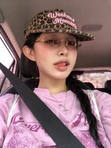 豹紋迷彩小紅心嘻哈棒球帽，女款部落客風格，復古豹紋迷彩平帽簷軟頂棒球帽，復古迷彩豹紋平帽簷嘻哈帽，軟頂棒球帽，心形棒球帽滑板嬉皮風 - 多色-C - 查看 3