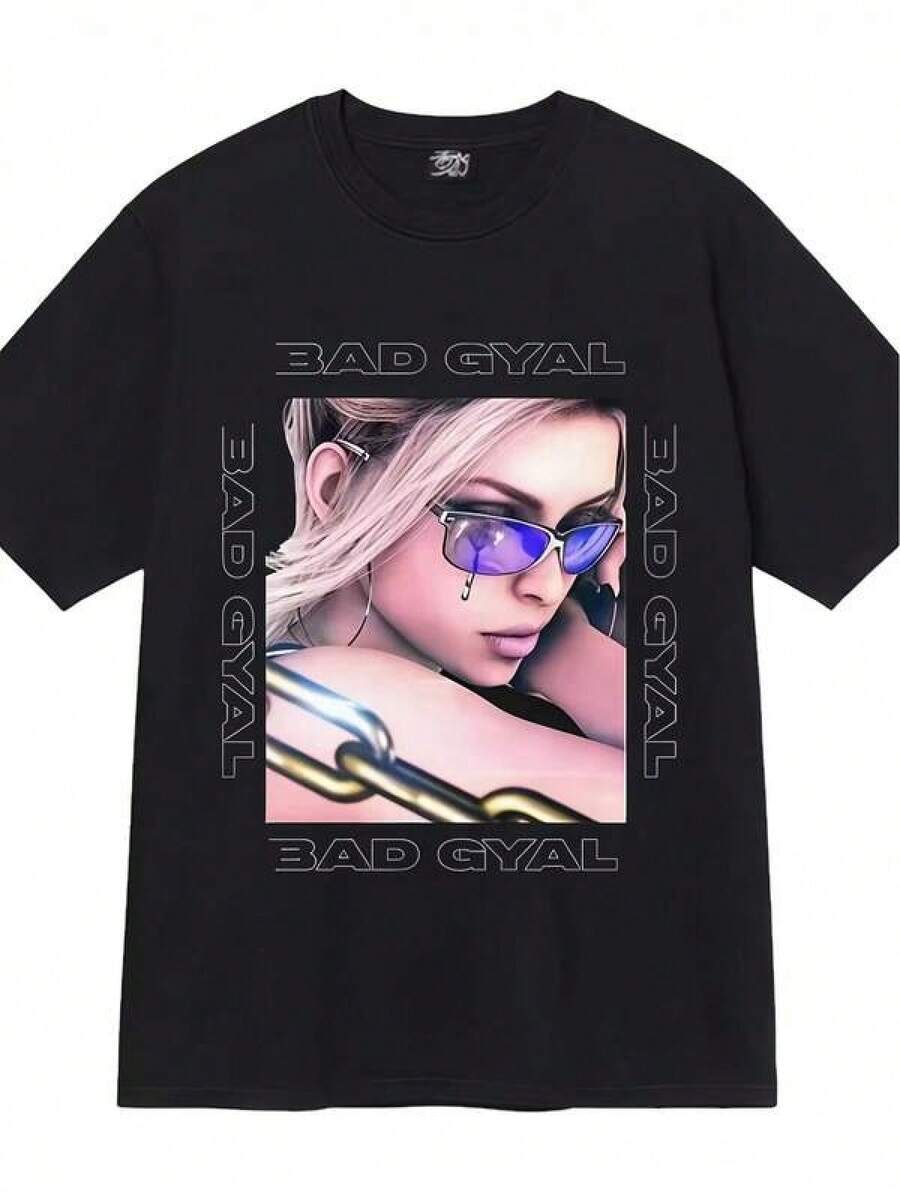 Camiseta grande 'Bad Gyal' - Camiseta de ropa de calle Y2K con texto audaz 'BAD Gyal', camiseta de cuello redondo negra para hombres y mujeres, ropa urbana casual para todas las estaciones, moda de calle| Camiseta gráfica de moda| Calidad de impresión duradera, ropa de hip hopblusas para mujer playeras de mujer vestidos casuales para mujer y2k playeras deportivas para mujer verano camisetas ropa de mujer Fashion Perfect For Daily - Negro - Ver 1