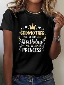 Talla grande - talla extra grande - camiseta de mujer, hecha de algodón puro, tela ligera y transpirable, diseño de cuello redondo, diseño estampado, corte de manga corta, adecuada para primavera y verano. - Negro - Ver 1