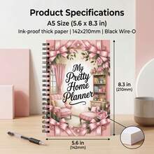 1本 My Pretty Home Planner 復古居家插畫螺旋筆記本，家務管理日程日記，學生/辦公日常規劃手帳，學校用品 - A5 - 查看 6