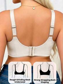 1pc Women's Seamless Non-Wired Push-Up Bra, Soft Support V-Neck Bra, Wide Strap Comfortable, Anti-Slip No-Trace Adjustable Plus Size Sports Bra For Large Bust - Champagne - View 2