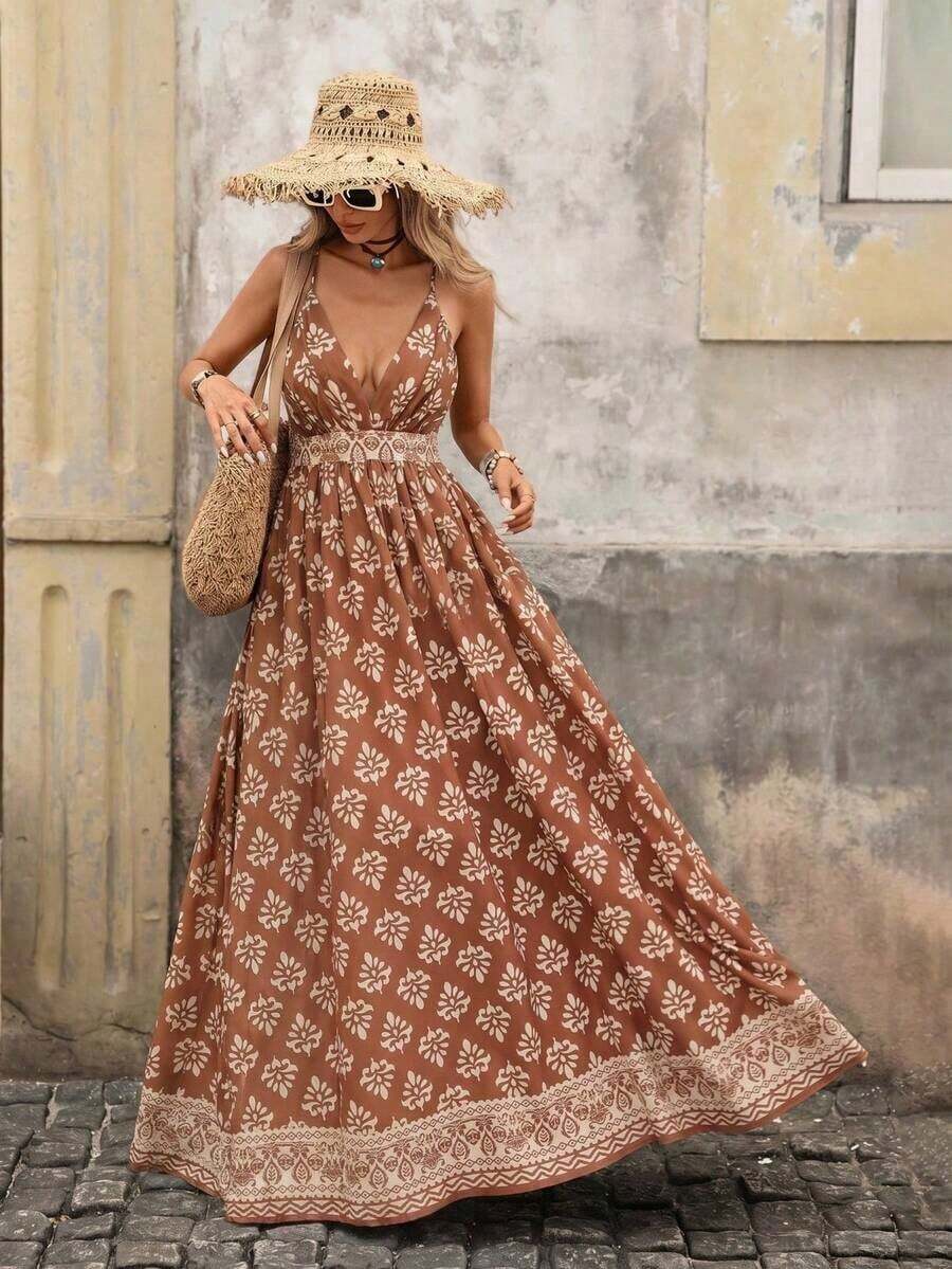 Women Midi Dresses - 棕色 - 查看 1