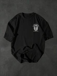 Men's Simple And Stylish Short Sleeves T Shirt,Printed With Christian Identity Markings,Fingerprint And Cross Pattern,Suitable For Daily Leisure And Commuting. - 黑色 - 查看 4