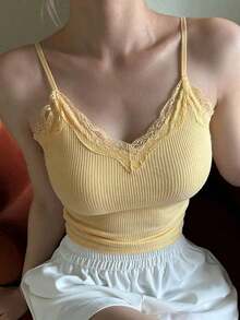 Top de tirantes liso para mujer, moda casual y sencilla para uso diario, top corto para mujer - Amarillo - Ver 7