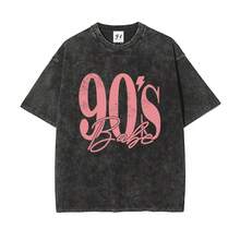 Camiseta estilo años 90 con efecto lavado ácido |   Top Oversize Estilo Retro de los 90 para Mujer, Camisa Oversize con Estética Vintage de los 90 - Negro - Ver 4