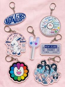 1個/7個 K-Pop New Jeans 壓克力鑰匙圈，鑰匙圈配件，New Jeans 鑰匙圈，日常包裝裝飾，包包吊飾，掛繩，鑰匙圈。適合作為送給男朋友/女朋友、家人、醫生、護士的禮物，也可以用作派對贈品、手機裝飾等。 - 彩色 - 查看 6