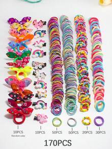 VBOOR 170pcs Cute Cartoon Hair Accessories For Women, Including Rabbit Ear Hair Scrunchies, Unicorn Rainbow Hair Clips, High Elastic Non-Damaging Hair Ties, Suitable For Daily Hairstyles, Parties, And Commuting,Clips For Hair - Multicolor - View 4