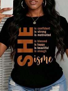 Camiseta de verano 100% algodón HIPTEE 2026 para mujer, con gráfico que dice "Ella es segura, fuerte, motivada, feliz, hermosa, suficiente soy yo" para uso diario y celebración, cuello redondo, sudadera unisex para mujer y hombre, uso diario en el campus - Multicolor - Ver 1