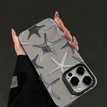 1pc INS Style Black & Gray Starfish Shockproof Soft Phone Case, Minimalist Elegant Design, Best Gift Choice, Compatible With IPhone 17/17Pro/17ProMax/16/11/16Plus/16ProMax/16e/15ProMax/13/14/12/14ProMax/12ProMax/13ProMax/12Pro/13Pro/14Pro - Black Frames In a Translucent Gray - View 4