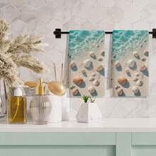 1pc/2pcs/4pcs Coastal Beach Print Towel, Super Soft Quick Dry Absorbent Towel, Realistic Seashell & Ocean Water Pattern, Machine Washable, For Kitchen & Bathroom Decor - Multicolor - View 10