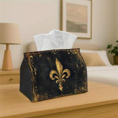 1pc Vintage Baroque Style Decorative Tissue Box, Luxury Gold Iris Floral Fabric Tissue Holder For Home, Living Room, Kitchen, Bathroom, Car, Holiday Party, Premium Home Decor