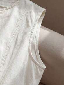 MOD Vestido mini ajustado sin mangas de mezclilla azul para mujer - Blanco - Ver 5