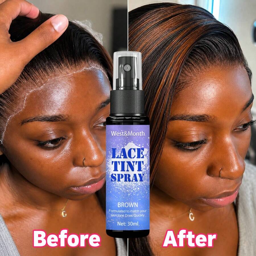 Lace Melting Tint Spray For Lace Front Wigs, Brown Quick Dry Formula For Seamless Natural Hairline, Non-Greasy Flake-Free Wig Install Spray, 30ml - 30毫升 - 查看 1