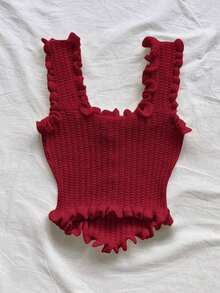 Blusa de punto informal y romántica para vacaciones de mujer - Rojo - Ver 2