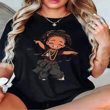 1 pieza de playera  para hombre y mujer, 100% algodón puro, cuello redondo casual con estampado, manga corta transpirable para uso diario, dise?o de bailarín feliz para mujer - Negro - Ver 2