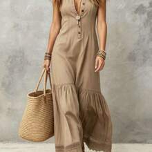 Nana's Women's Clothing Store  Vestido caqui para mujer, estilo vacacional, vestidos de playa para mujer, vestidos de verano para mujer - Caqui - Ver 2