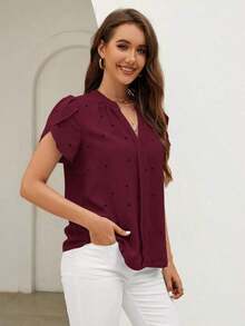 Blusa de mujer de escote en V con estampado de corazón y mangas con volantes para el verano y la playa - Burdeos - Ver 4