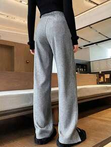 YI XUAN Pantalones anchos con forro térmico para mujer, pantalones rectos casuales térmicos de plátano cálidos para invierno - Gris - Ver 2