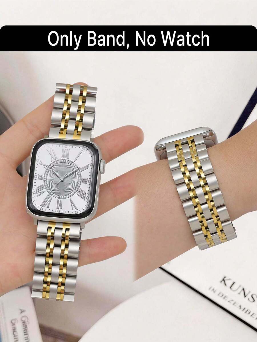 1 dây đeo đồng hồ kim loại màu bạc và vàng, tương thích với Apple Watch Series 11/10/9/8/7/6/5/4/3/2/1 SE Ultra, dây đeo thép không gỉ tháo lắp nhanh chóng kèm dụng cụ tháo, phù hợp với kích thước 44mm 38mm 40mm 41mm 42mm 45mm 46mm 49mm, thích hợp cho tiệc tùng, quà tặng ngày lễ, phụ kiện cho nữ, phụ kiện đi biển cho nữ, dây đeo đồng hồ nam và nữ, phụ kiện nam và nữ