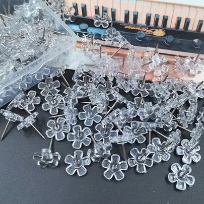 100 chiếc ghim cài hình hoa trong suốt, ghim trang trí hình hoa mai trong suốt, vật trang trí sáng tạo cho học sinh, văn phòng phẩm, thiệp ảnh, bảng ghi nhớ, đồ tự làm, văn phòng phẩm đa năng.