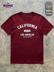King T-shirt Playera 100% algodón de excelente calidad, esta playera garantiza una suavidad excepcional al tacto, cuello redondo con estampado "California Los Angeles Varsity" y manga corta - Burdeos - Ver 2