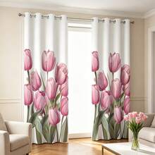 Lightweight, Semi-Sheer Curtains With A Linen Texture And Floral Print, Softly Filtering Light, 2-Piece Set For Bedroom And Living Room - Pink - View 3