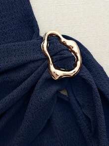 Nuevo vestido de mujer elegante y sexy con cuello alto, hebilla metálica, fruncido y sin mangas, de estilo ceñido, para ocasiones de primavera/verano y citas - Azul marino - Ver 8
