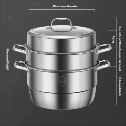 Set di pentole a vapore multifunzionali con coperchio in vetro e manici ergonomici, pentole da cucina multiuso ad alta capacità per pasta, frutti di mare e carne, compatibili con fornelli a gas e piastre a induzione, facili da pulire, sterilizzatore domestico