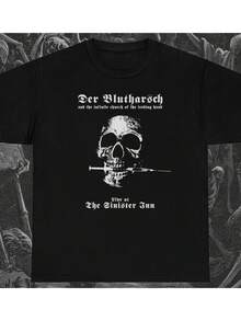 Camiseta vintage de estilo americano para verano, divertida camiseta negra estampada, estampado de calaveras de Der Blutharsch actuando en Sinister Inn, diseño de banda de metal gótico, adecuada para conciertos y festivales de amantes de la música, estilo unisex para otoño, álbum de la Copa Mundial 2026, de alta calidad, camiseta para hombre. - Negro - Ver 1