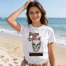 Camisetas De Mujer AlgodóN Camisetas Vintage Unisex De Verano Con Cuello Redondo, Manga Corta, Estampado GráFico Divertido De Calaveras, Estilo GóTico Urbano Vintage Para Hombres Y Mujeres - Blanco - Ver 2