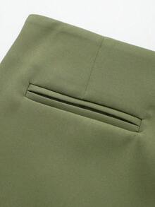 Minifalda asimétrica envolvente de unicolor casual para mujer, falda-pantalón minimalista de moda para el verano - verde musgo - Ver 6
