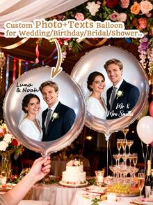 Custom Photo & Text Wedding Balloon, Personalized Round Photo Balloon With Custom Bride & Groom Photo, Perfect For Wedding, Bridal Shower, Engagement Party, Bachelorette, Birthday, Anniversary, Graduation Party, Personalized Wedding Gift - Multicolor - View 1