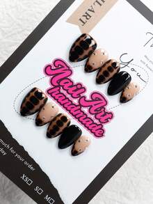 Melhore seu temperamento com 10 peças, unhas artesanais de formato curto e amendoado, design de halo, conjunto completo de arte de unhas em acrílico, produtos de unhas de estilo único, incluindo 1 mini lixa de unhas e 1 adesivo, perfeito para arte de unhas DIY para meninas e mulheres, comemorações de feriados, festas de música e vários eventos - Multicolorido - Visão 3