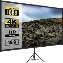 [Includes 4K Projection Screen] 100-Inch (227 X 127 Cm) / 89.4 X 50 Inch 4K HD Tripod Projection Screen With Stand – Height Adjustable, Portable, Wrinkle-Free – Ideal For Small Gatherings And Garden Parties - Black - View 4