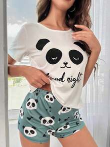 Una camiseta de manga corta para mujer con estilo retro americano, de corte holgado y con diseño estampado (los pantalones son solo para sugerencias de estilo). Esta pieza sencilla y elegante presenta un patrón de letras impresas con temática tropical, lo que la convierte en un elemento imprescindible para crear un look relajado de vacaciones, perfecto para ocasiones como el Día del Trabajo y el Día de la Independencia de México. - Blanco - Ver 5