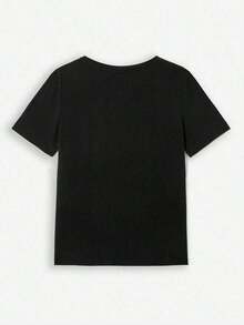 Manfinity Dauomo Camiseta de manga corta de cuello redondo informal con estampado de gatos para hombres - Negro - Ver 2