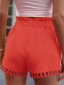 Pantalones cortos casuales sueltos con cintura de corbata a rayas para mujer - Naranja - Ver 2
