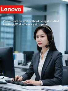 Lenovo E02 有線耳機附麥克風，3.5mm 耳機適用於電腦筆記型電腦、線上課程、英文聽力、辦公會議、客服中心、學習，附降噪麥克風 - 查看 3