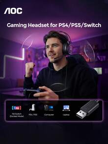 Lenovo AOC 游戏 USB 耳机 RGB 有线游戏耳机，配备 50mm 驱动单元、降噪麦克风和音量控制，适用于 PC、PS4、PS5、Switch 等游戏和学习会议。 - 查看 5