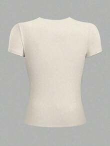 Women's Graphic Print T-Shirt Blouse, Casual Style, Love Print, Couples, Heart, February, Regular Fit, Soft Material, Crew Neck, Short Sleeves, Everyday Wear, Day Or Night, Street Style, Home, Comfortable, Cool, Lightweight, Modern, Youthful, Urban Aesthetic, Spring, Summer, Beach, Heat, Y2K, Feminine, Religious Phrase, God's Timing Is Perfect, Christian Lettering, Heart - 米色配黑色 - 查看 2
