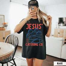 Camiseta Cristiana, Peces y Panes, Cristiana, Camiseta Estética de Pescador, Camiseta Cristiana Retro, Camiseta Gráfica - Negro - Ver 4