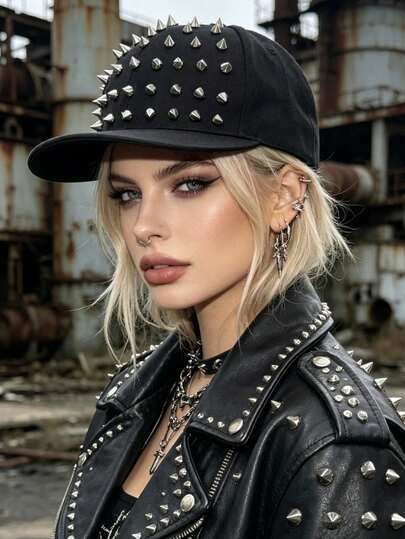 1pc Street Style Rivet Baseball Cap For Men And Women,Flat Brimmed Baseball Cap Punk Hip-Hop Street,Sun Protection Hat Suitable For Outdoor Sports In Spring And Summer,Adjustable
